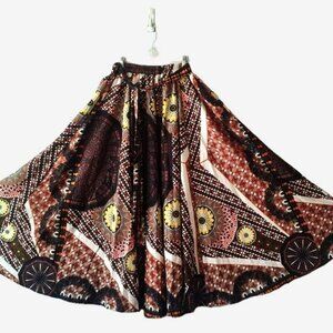 Boho Maxi Skirt Tribal Ethnic Print Flowing Festival Style in Med